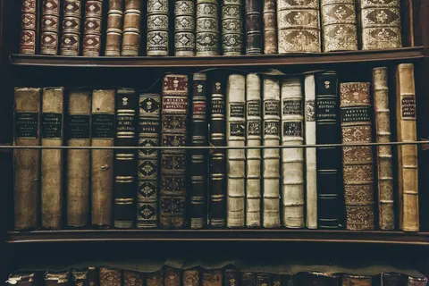 Rayonnage de livres anciens reliés de cuir